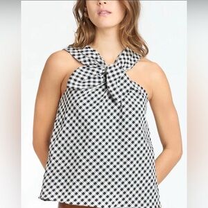 Tanya Taylor Freya Black and White Gingham Bow Top size 6 NWT